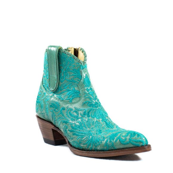 Azulado Shoes - Azulado MILA - ALMOND TOE - TURQUOISE Leather Western Booties